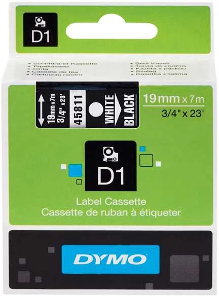 D1, žymėjimo juosta, 19mm, baltas tekstas ant juodo juostos, 7m - 45811 DYMO / S0720910