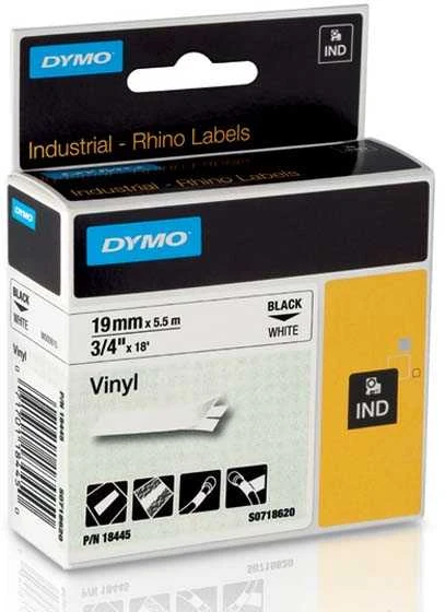 Juostelė DYMO Rhino 19mm x 5.5m, vinilinė, juoda ant balto / S0718620 18445