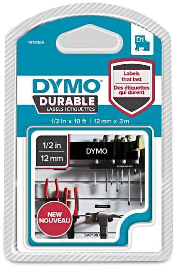 DYMO D1 Durable - Baltas on Juodas - 12mm etikečių juostelė Balta ant juodo