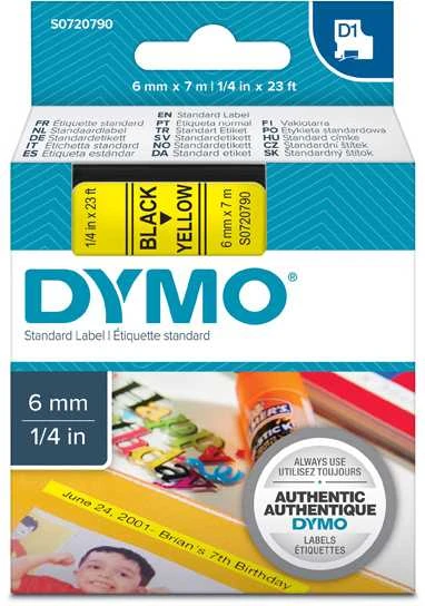 DYMO S0720790 D1 Juostelė 6mm x 7m (geltona / juodas šifras)