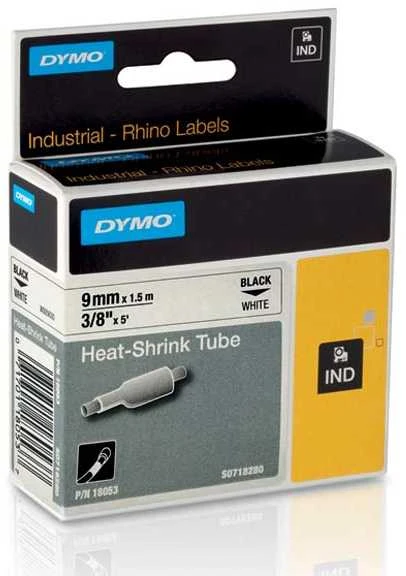 DYMO 18053 RHINO Termo vamzdelis 9mm x 1,5m (balta / juodas šifras)