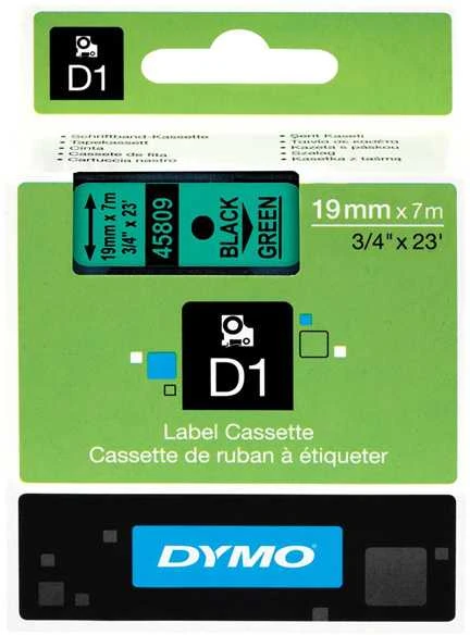 D1, prekės ženklo juosta, 19mm, juodas tekstas ant žalios juostos, 7m - 45800 DYMO / S0720890