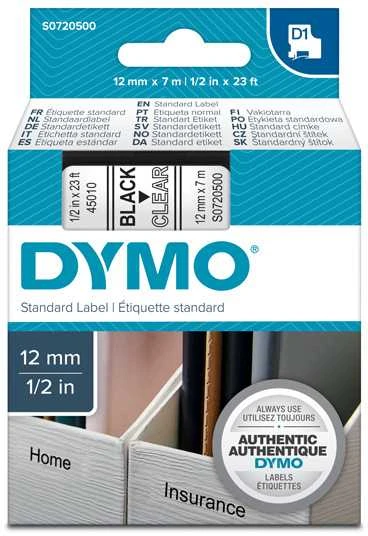 Juostelė DYMO D1 12mm x 7m, vinilinė, juoda ant permatomo / S0720500 45010