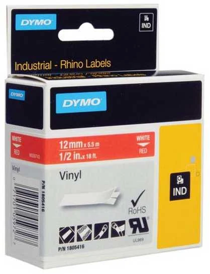 Rhino Professional, žymėjimo juosta, 12mm, baltas tekstas ant raudonos juostos, 5,5 m DYMO / 1805416