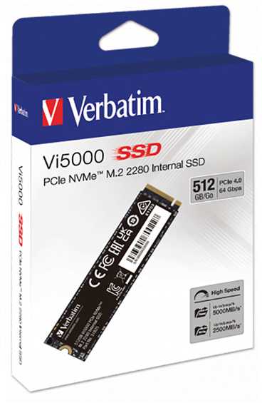 SSD vidinis Verbatim Vi5000 M.2, 31825, 512 GB, juodas, 5000 MB/s-R, NVMe, 2500 MB/s-W