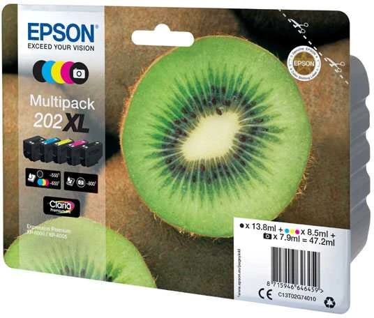 Epson Kiwi 202XL Originalus Juoda, Žydras, Rausvai raudona, Foto juoda, Geltona 1 vnt