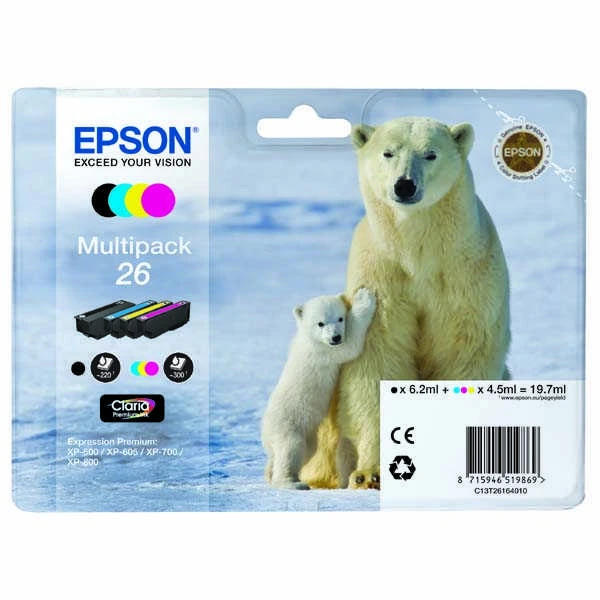 Epson C13T26164020 (cyan, magenta, yellow, juodas)