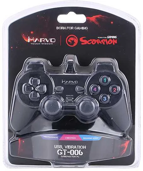 Žaidimų pultelis Marvo GT-006, 15 mygtukų, USB, juodas, vibruojantis, EOL
