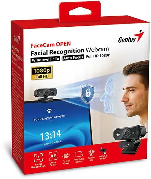 „Genius FaceCam OPEN“ internetinė kamera, juoda „Full HD“ / „Windows Hello“