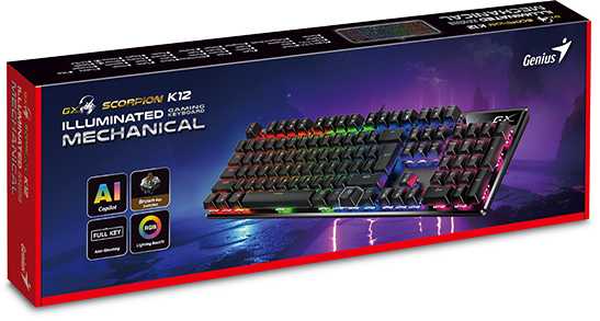 Genius GX Gaming Scorpion K12 Copilot klaviatūra su laidu (USB) CZ/SK, juoda mechaninė