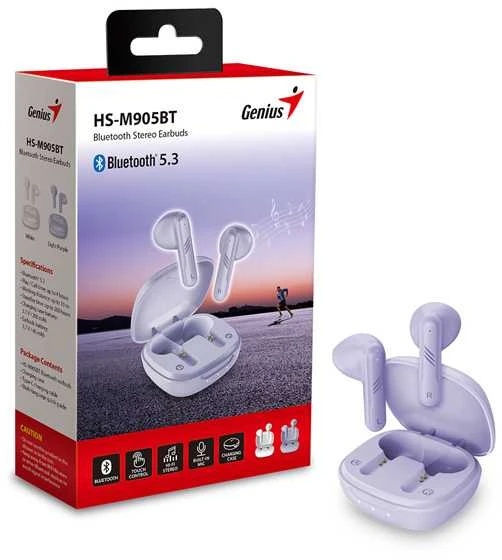 Genius HS-M905BT violetinės bevielės ausinės su dėklu