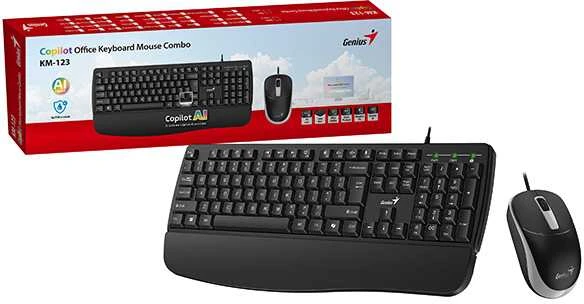 Genius KM-123 komplektas klaviatūra su laidu (USB) CZ/SK, juoda su optyczną myszką
