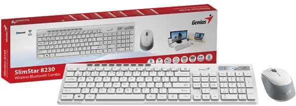 Genius SlimStar 8230 komplektas belaidė klaviatūra CZ/SK, balta su belaidė optinė pelė, 1x AA, 1x AA, classic, Dual-Mo