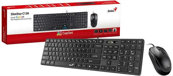 Genius SlimStar C126 COPILOT komplektas klaviatūra su laidu (USB) CZ/SK, juoda su optyczną myszką, niski profil
