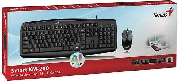 Genius Smart KM-200 Copilot komplektas klaviatūra su laidu (USB) CZ/SK, juoda su laidine optine pele
