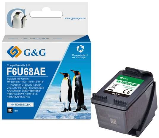 G&G G&G su F6U68AE, HP 302XL, juodas, 18ml, ml NH- R302XLBK, HP Dekjet 1110, 2130, 3630, 3632,