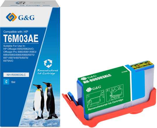 Rak G&G Suderinama informacija su T6M03AE, Cyan, 825S, NH-R00903Xlc, HP Officeet Pro 6960 / 6961 / 6964 / 6965 / 6966 / 6968