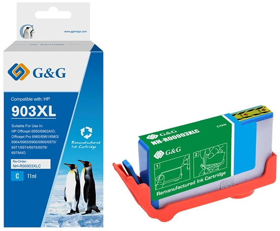 Tusz Sagem G&G suderinamas rašalas / tusz su T6M03AE, HP 903XL, NH-R00903XLC-E-Reman-Eu, žydra, 825s, EOL