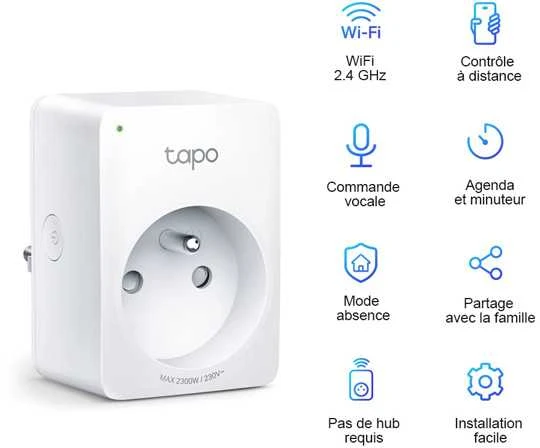 TP-Link Tapo P100 (1 pakuotė) išmanusis WiFi mini lizdas (2300 W, 10 A, 2,4 GHz, BT)
