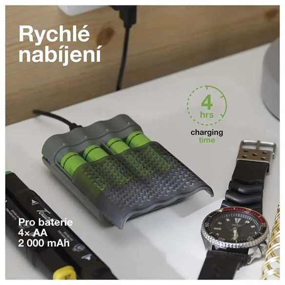 GP Baterija Charger M451 with 4x AA Rechargable batteries, 2700 mAh, 1.2V, Juodas EU