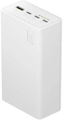 Green Cell Žalias Cell Greencell PowerPlay 30 – balta išorinė baterija, kurios talpa 30 000 mAh, 22.5 W, 4 prievadai