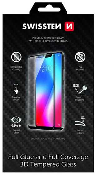 „Swissten“ grūdinto stiklo ekrano apsauga, profesionalams skirta „Apple iPhone XR“, juoda, itin patvarūs 3D pilno klijavimo stiklai