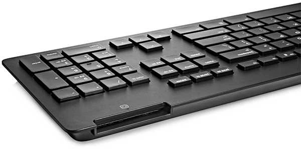 Klaviatūra Hewlett Packard (HP) HP verslo plona išmanioji kortelė, viso dydžio (100 %), laidinė, USB, mechaninė, juoda