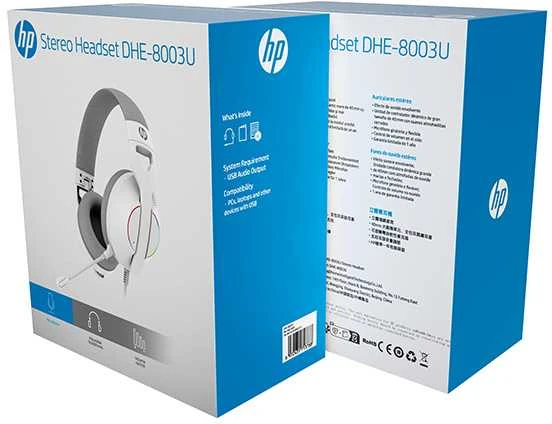 HP DHE-8003U ausinės su mikrofonu, laidinis, baltas, 7.1 erdvinis (virtualus), apšviestas, USB