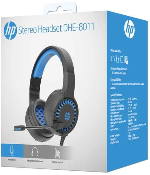 HP DHE-8011, ausinės su mikrofonu, garsumo valdymas, juoda, 2.0, podświetlona, 3.5 mm jack + USB