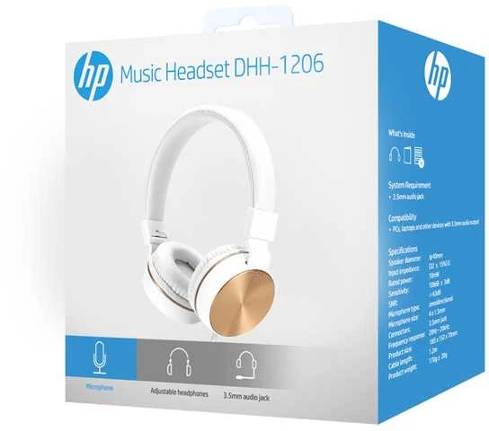 HP DHH-1206 Baltas ausinės su mikrofonu, przewodowa, balta ir-auksinė, klasyczna typ 3,5mm jack