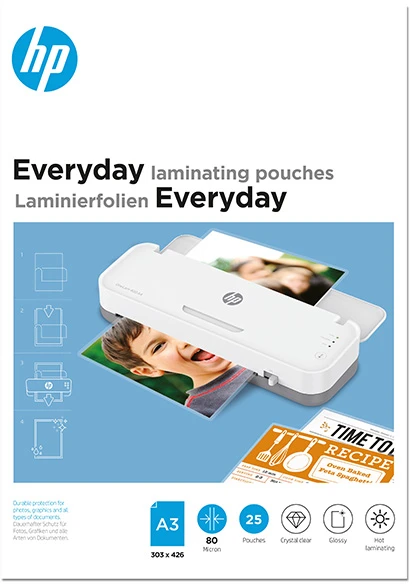HP EVERYDAY laminuoti lapai, A3, 80 mikronų, 25 vnt., blizgūs/poliruoti