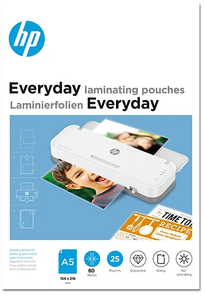 HP EVERYDAY laminuoti lapai, A5, 80 mikronų, 25 vnt., blizgūs/poliruoti