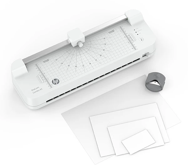 Hewlett Packard (HP) Laminatorius - HP ONELAM COMBO A3, 400 mm/min, integruotas pjaustytuvas, 15 maišelių, Balta