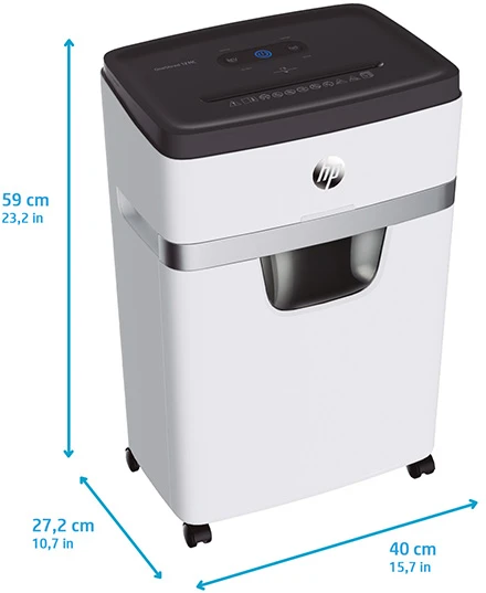 Hewlett Packard (HP) HP ONESHRED 12MC dokumentų smulkintuvas, mikropjovimas, P-5, 12 kortelių, 25l, šviesiai pilkas
