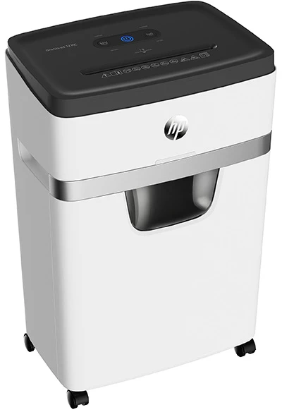 Hewlett Packard (HP) HP ONESHRED 12MC dokumentų smulkintuvas, mikropjovimas, P-5, 12 kortelių, 25l, šviesiai pilkas