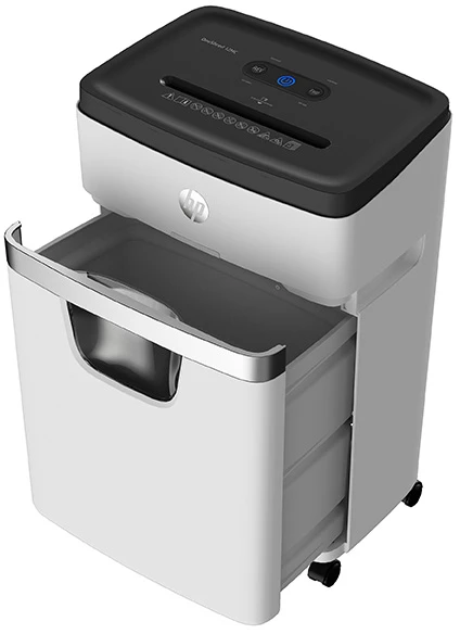 Hewlett Packard (HP) HP ONESHRED 12MC dokumentų smulkintuvas, mikropjovimas, P-5, 12 kortelių, 25l, šviesiai pilkas