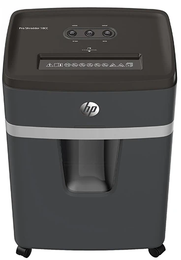 Hewlett Packard (HP) HP PRO SHREDDER 18CC dokumentų smulkintuvas, nupjautos lapų dalys, P-4, 18 kortelių, 25l, tamsiai pilkos spalvos