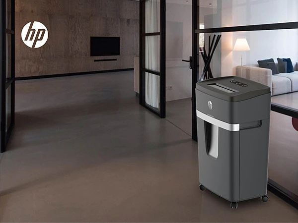 Hewlett Packard (HP) HP PRO SHREDDER 18CC dokumentų smulkintuvas, nupjautos lapų dalys, P-4, 18 kortelių, 25l, tamsiai pilkos spalvos