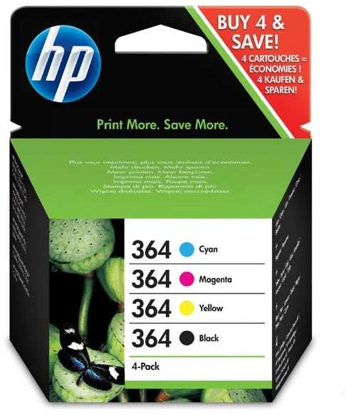 Hewlett Packard (HP) HP 364 Combo 4-Pack Juodas/Cyan/Magenta/Geltona rašalo kasetės, 250/300 puslapių, HP B8550, C5380, D5460