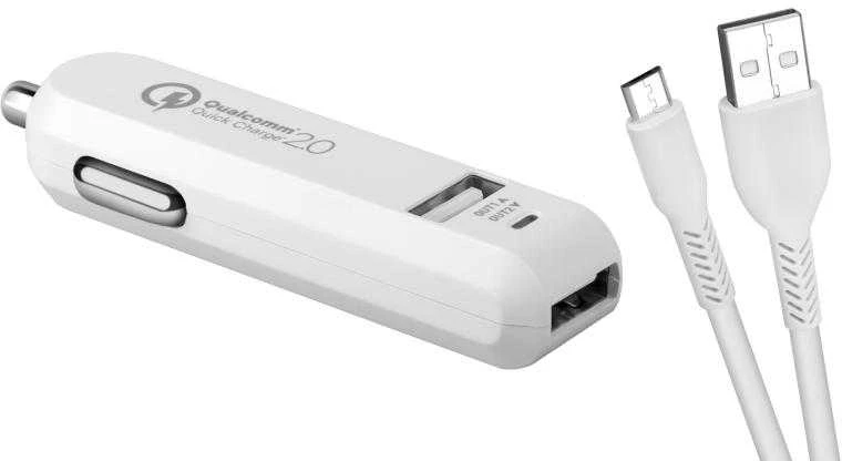 Įkroviklis Avacom AVACOM CarMAX 2 automobilinis įkroviklis 2x Qualcomm Quick Charge 2.0, balta spalva (mikro USB laidas)
