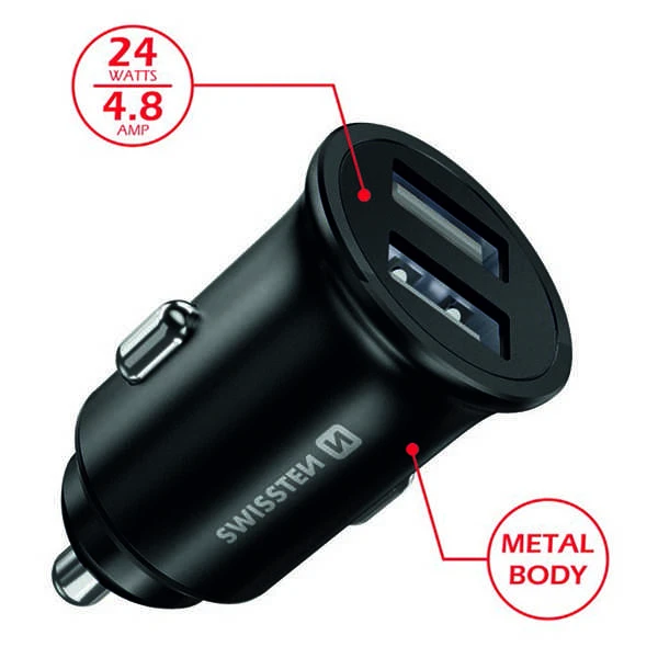 Swissten Metal Premium automobilinis įkroviklis 2 x USB / 4.8A