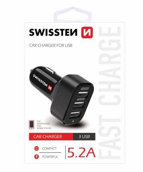 Swissten automobilinis įkroviklis 3x USB-A 5.2 A (20111200)