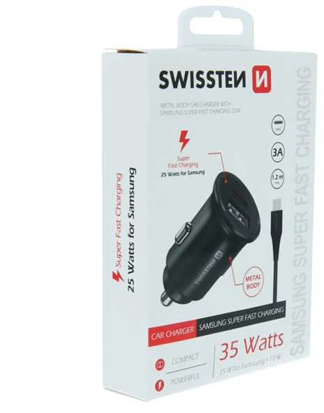 Samsung Įkroviklis Swissten ŁAD SAM SWISSTEN 25W 2XUSB-C Juodas + KABELIS 1,2M TYPE-C