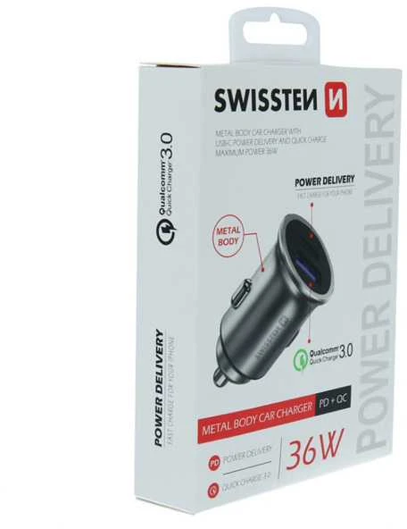 Krautuvas Swissten SWISSTEN automobilio įkroviklis 36W, 2-port, USB-C, USB-A