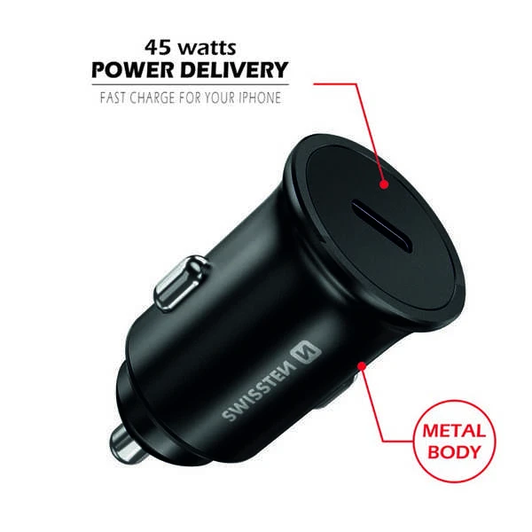 Swissten 45W PD metalinis automobilinio įkroviklio adapteris USB-C