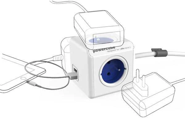 Allocacoc PowerCube Extended 4 lizdai 2x USB 1,5m malūnėlis