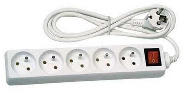 230 V prailginimo laidas, CEE7 (šakutė) - 5x lizdas, 10 m, VDE sertifikuotas, baltas, su jungikliu, EOL