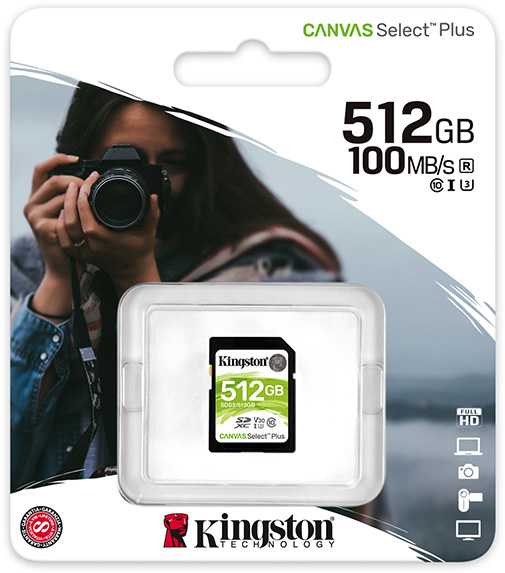 Atminties kortelė KINGSTON 512GB SDXC Canvas Select Plus 100R C10 UHS-I U3 V30