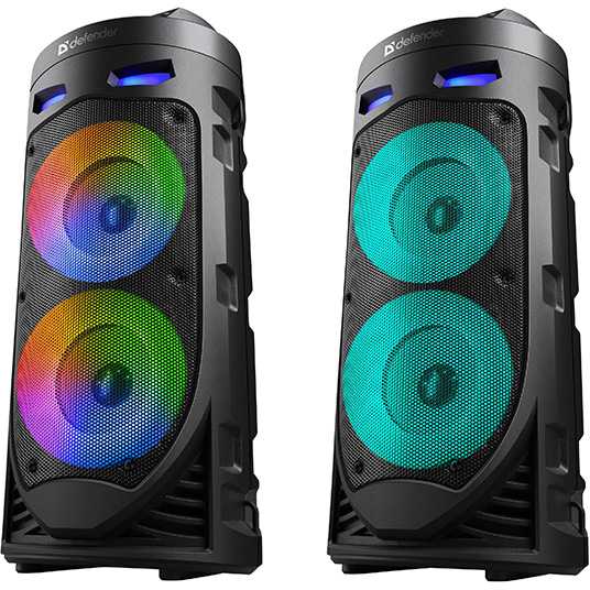 Kompiuterio kolonėlės Defender Nešiojama kolonėlė CRASHBOOM Bluetooth 16W MP3/FM/SD/USB/AUX/TWS/LED/MIC/LCD KARAOKE juoda + mikrofon + pilot