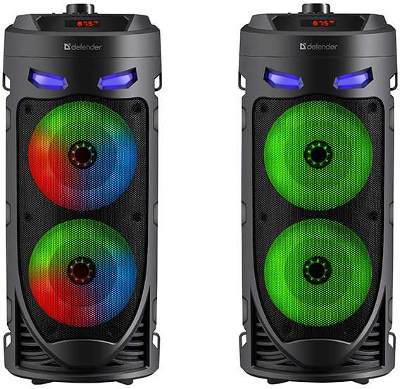 Kompiuterio kolonėlės Defender Nešiojama kolonėlė CRASHBOOM Bluetooth 16W MP3/FM/SD/USB/AUX/TWS/LED/MIC/LCD KARAOKE juoda + mikrofon + pilot